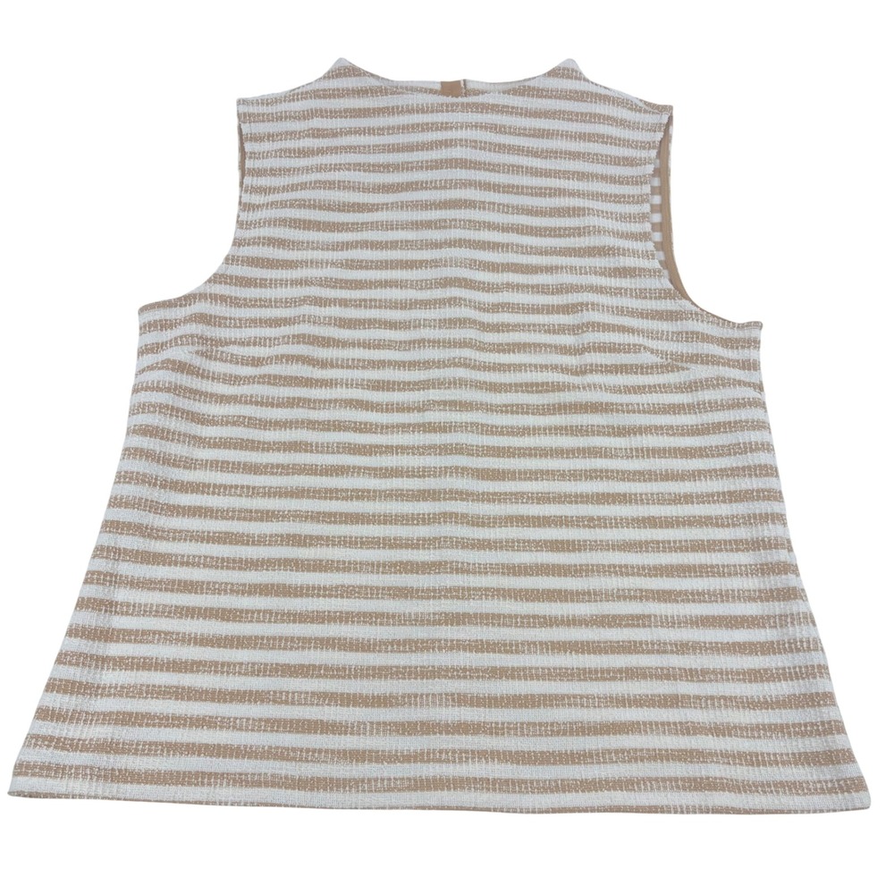 Talbots Stripe Sleeveless Shell Top Large Tan White Excellent Boucle Knit Cotton